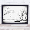 creepy tree snowy field White Wall Art Print