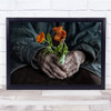 Old Hands Flowers Orange Care Wall Art Print