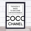 Coco Chanel Unfashionable Quote Wall Art Print Coco Chanel Unfashionable Quote Wall Art Print