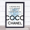 Blue Coco Chanel Woman Who Cuts Her Hair Change Life Quote Wall Art Print