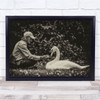 Swan man hat leaves feeding Wall Art Print