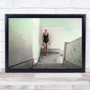 Woman swim suit Stair case Wall Art Print