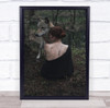 woman and wolf in woods Wall Art Print