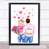 Pink Bursting Hearts Romantic Gift For Him or Her Personalized Couple Print