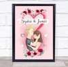 Pink Heart Roses Romantic Gift For Him or Her Personalized Couple Print