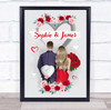 Grey Heart Roses Romantic Gift For Him or Her Personalized Couple Print