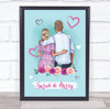Pink Blue Roses Romantic Gift For Him or Her Personalized Couple Print