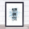 All You Need Is Love And More Coffee Quote Print Word Art Picture