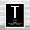 Tunis Tunisia Coordinates Black & White World City Travel Print