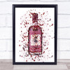 Watercolour Splatter Sloe Red Swan Gin Bottle Wall Art Print