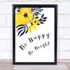 Yellow Black Floral Happy Framed Wall Art Print