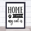 Home Is Wherever My Cat Is Quote Typogrophy Wall Art Print