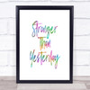 Stronger Than yesterday Rainbow Quote Print