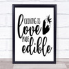 Cooking Is Love Made Edible Quote Typogrophy Wall Art Print