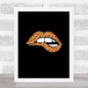 Giraffe Print Lips On Black Decorative Wall Art Print