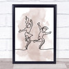 Watercolour Line Art Boy And Girl Children Playing Decorative Wall Art Print