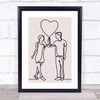 Block Colour Line Art Man Lady Love Heart Balloon Decorative Wall Art Print
