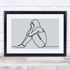 Block Colour Line Art Sad Depressed Lady Decorative Wall Art Print