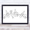Black & White Line Art Wine And Glasses Decorative Wall Art Print Black & White Line Art Wine And Glasses Decorative Wall Art Print