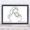 Black & White Line Art Mother And Baby Decorative Wall Art Print