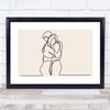 Block Colour Line Art Couple Embracing Decorative Wall Art Print