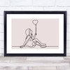 Block Colour Line Art Girl And Balloon Decorative Wall Art Print