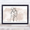 Watercolour Line Art Couple Embracing Decorative Wall Art Print