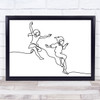 Black & White Line Art Girls Jumping Decorative Wall Art Print