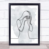 Watercolour Line Art Fed Up Sad Lady Decorative Wall Art Print