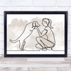 Watercolour Line Art Female And Dog Decorative Wall Art Print Watercolour Line Art Female And Dog Decorative Wall Art Print