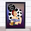 Vintage Lady With Beer Good Times Cow Print Purple Decorative Wall Art Print