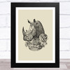 Vintage Black Rhino In Rugby Top On Olive Green Home Wall Art Print