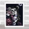 Sugar White Skull Flowers Gothic Home Wall Art Print