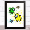 Among Us Yellow Green & Pets Splatter Art Children's Kids Wall Art Print