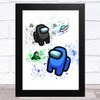 Among Us Black Blue & Pet Splatter Art Children's Kids Wall Art Print