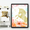 Floral Gold Unicorn Children's Nursery Bedroom Wall Art Print