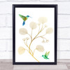 Blue Green Hummingbirds Gold Floral Wall Art Print