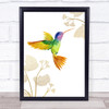 Coloured Hummingbird Beautiful Gold Floral Wall Art Print