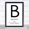 Bamako Mali Coordinates World City Travel Print