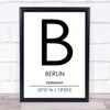 Berlin Germany Coordinates World City Travel Print