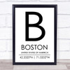 Boston United States Of America Coordinates World City Quote Print