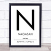 Nagasaki Japan Coordinates World City Travel Print