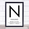 Nanjing Republic Of China Coordinates Travel Print