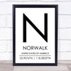 Norwalk United States Of America Coordinates Travel Quote Print