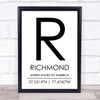 Richmond United States Of America Coordinates Travel Quote Print