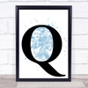Blue Initial Letter Q Quote Wall Art Print