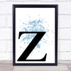 Blue Initial Letter Z Quote Wall Art Print
