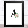 Initial Letter A With Flowers Wall Art Print