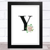 Initial Letter Y With Flowers Wall Art Print