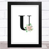Initial Letter U With Flowers Wall Art Print